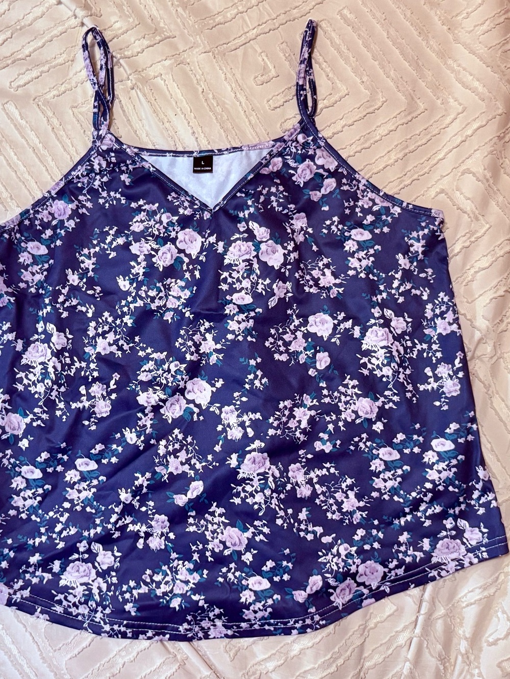 SHEIN Navy Floral V-Neck Spaghetti Strap Cami,